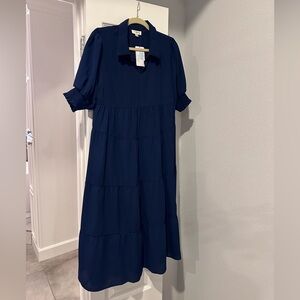 NWT Navy Blue Collared Midi Dress - medium